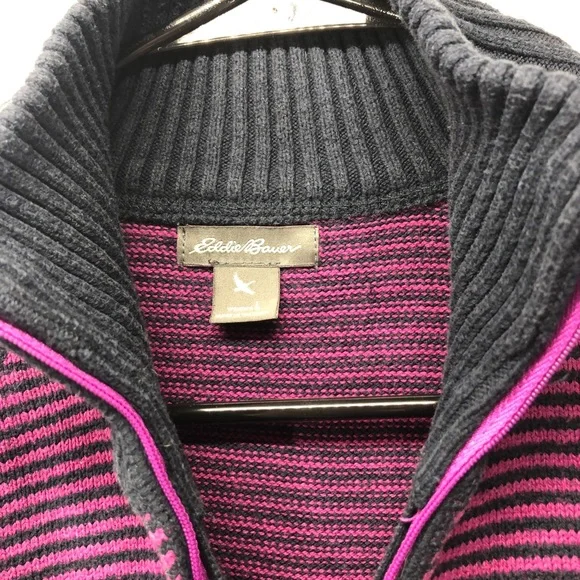 Eddie Bauer Purple Stripe Jacket Sweater Zip Up - Picture 3 of 6